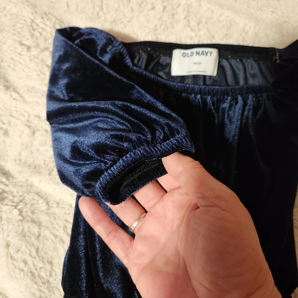 Old Navy Little Girls Sz XS/5 Romper Jumpsuit Navy Blue Velvet Velour Wide Leg